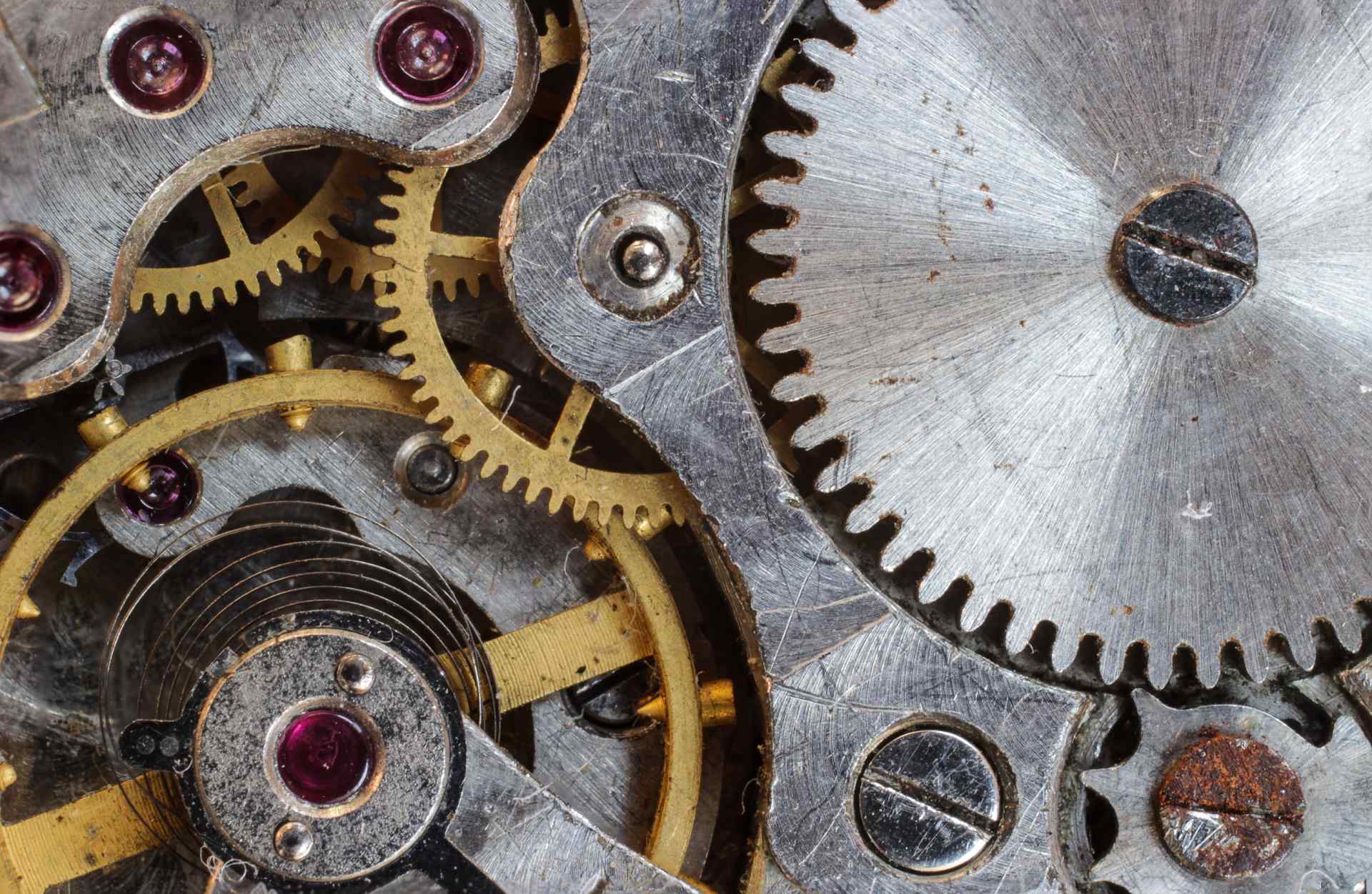 A close up of the inside of an old watch